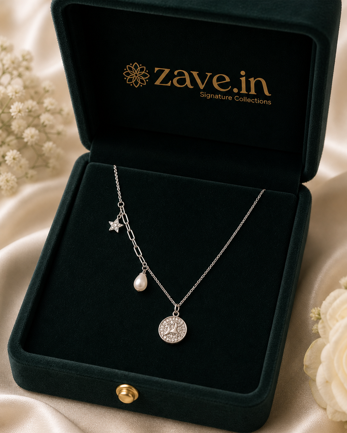 Celestial Pearl Charm 92.5 Sterling Silver Necklace