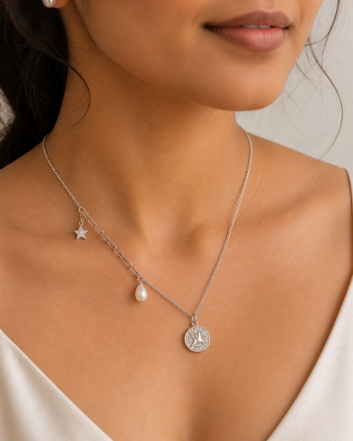 Celestial Pearl Charm 92.5 Sterling Silver Necklace