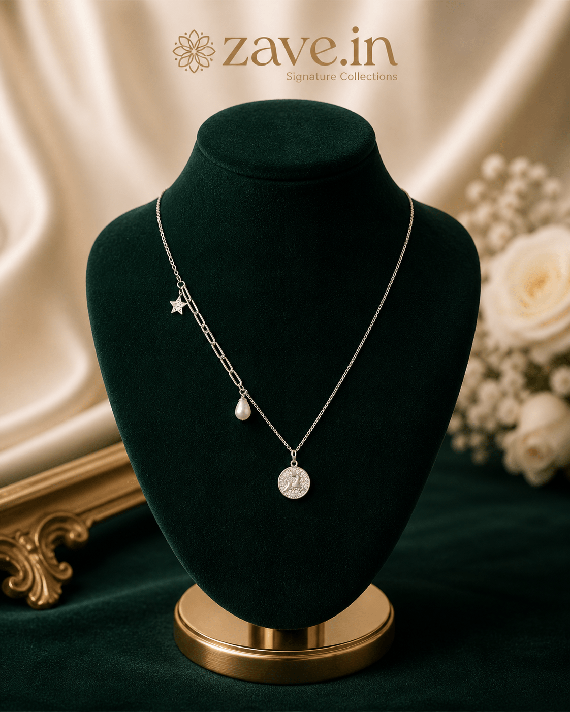 Celestial Pearl Charm 92.5 Sterling Silver Necklace - Zave