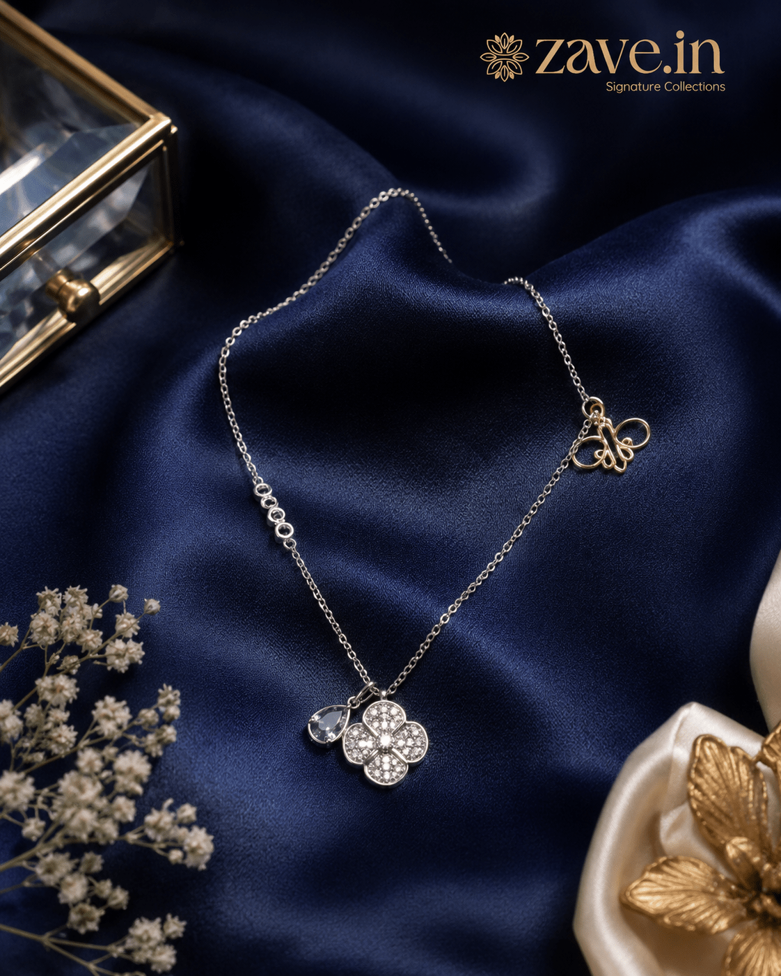 Floral Grace 92.5 Sterling Silver Necklace - Zave