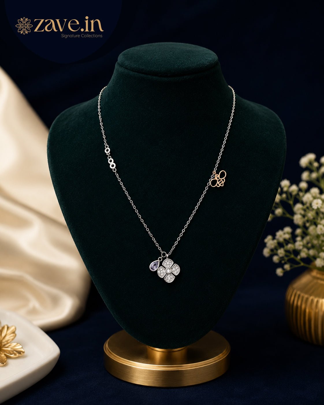 Floral Grace 92.5 Sterling Silver Necklace - Zave